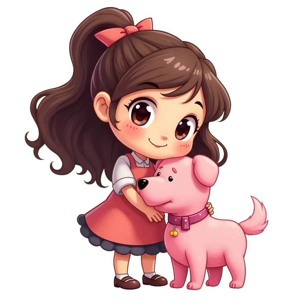 Girl and Her Pink Dog